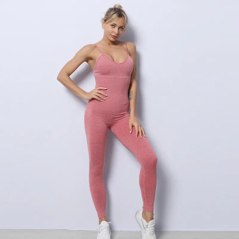 New Seamless Knitted Fitness Jumpsuit In Europe And America Sexy Sling High Elastic Tight Jumpsuit Yoga Suit For Women My Store