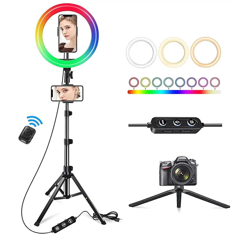 13&quot; LED RGB Selfie Ring Light W/ Mini &amp; Extendable Tripod Stand &amp; Phone Holder 10 Brightness Level 26 Light Modes Dimmable Ringlight for Beauty Makeup Live Streaming Youtube Video Photography Shooting - Mary’s TT Shop